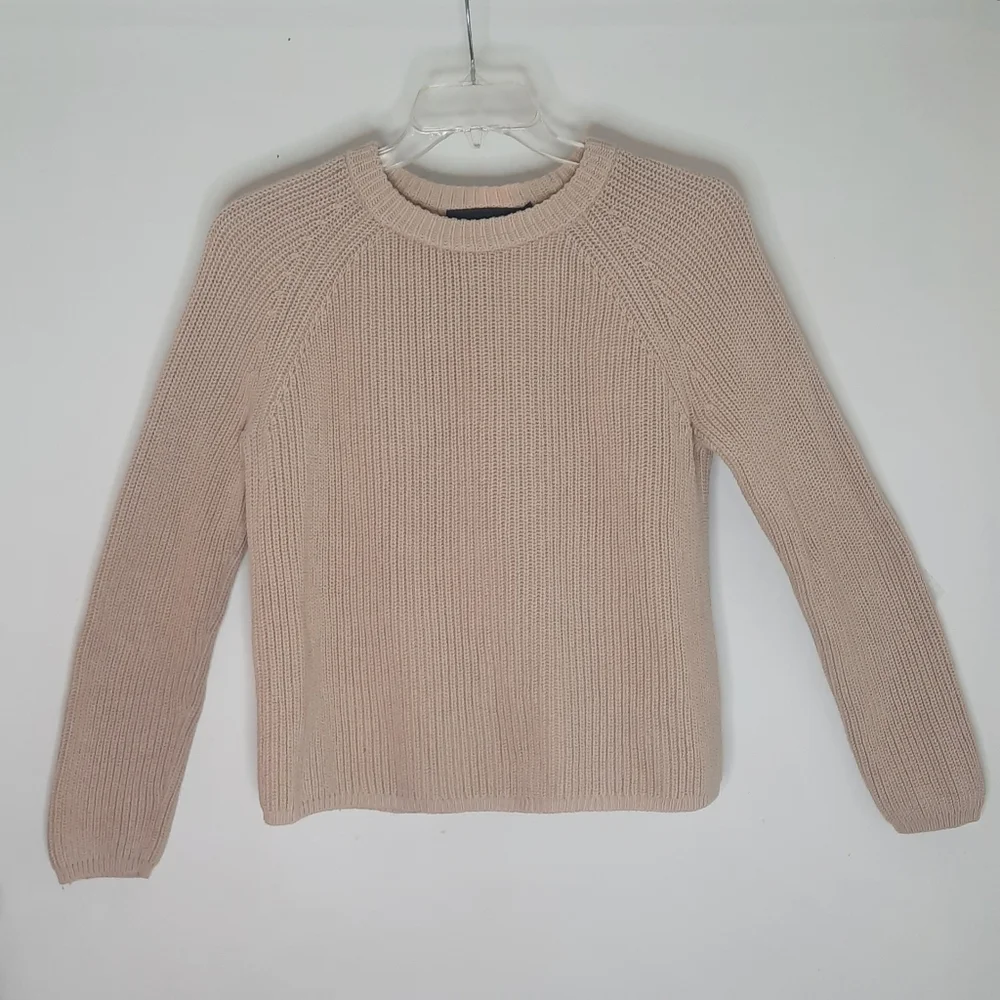 JENNI KAYNE Cotton Fisherman Sweater Oatmeal Beige Tan Knit Grandpa Grandma Med. - Picture 3 of 6